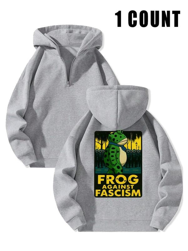 Fleece Lined Hooded Long Sleeve Half Zip Men's Sweatshirt, Casual Winter Wear, Thick Fabric with Border Print for Comfort...