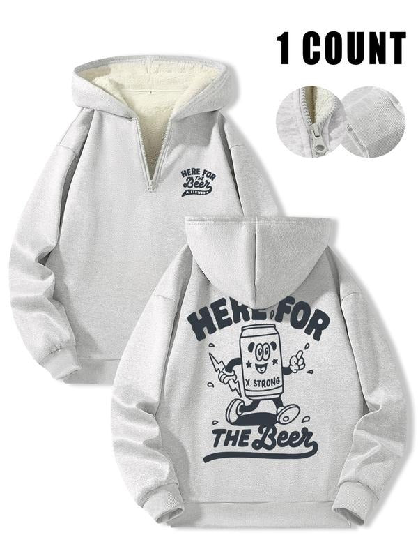Fleece Lined Hooded Long Sleeve Half Zip Men's Sweatshirt, Casual Winter Wear, Thick Fabric with Border Print for Comfort...