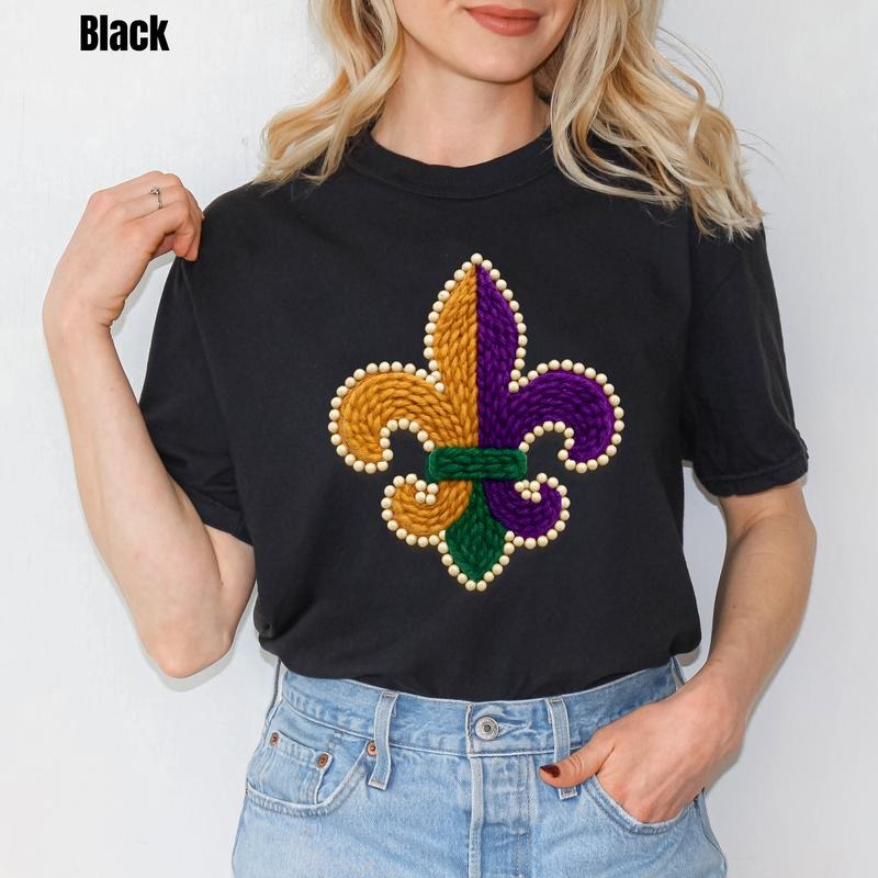 Fleur-De-Lis Fake Crochet Comfort Colors T-Shirt 'CMNLB' Hoodie, Sweatshirt | PodTeesHub.com