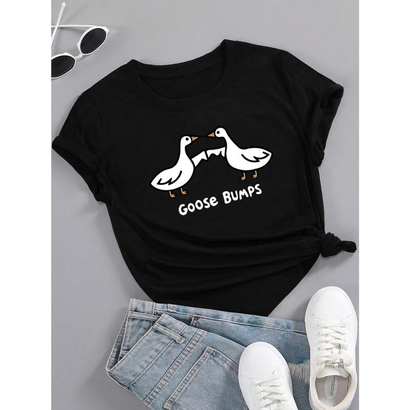 Flirla  Women Ducky Letter Printed Short Sleeve T-Shirt, Graphic Tee, Women Summer Top Hoodie, Sweatshirt | PodTeesHub.com