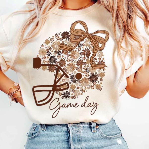 Floral Football Helmet Shirt, Retro Football Game day Tee, touch down season coquette TShirt Hoodie, Sweatshirt
