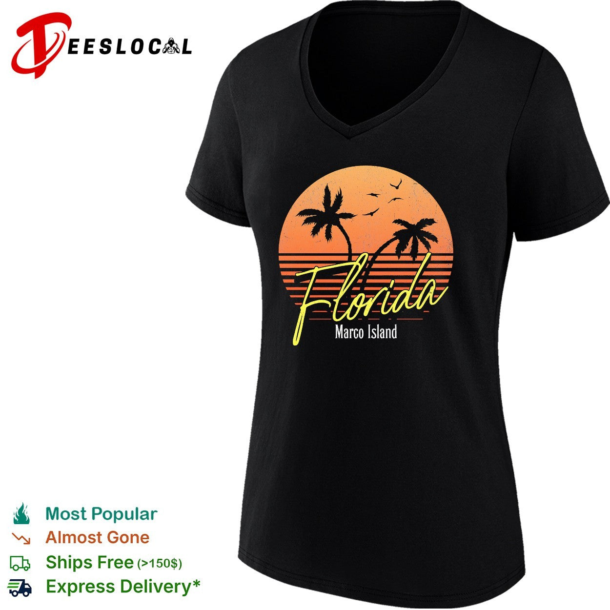 Florida Marco Island retro sunset palm tree shirt