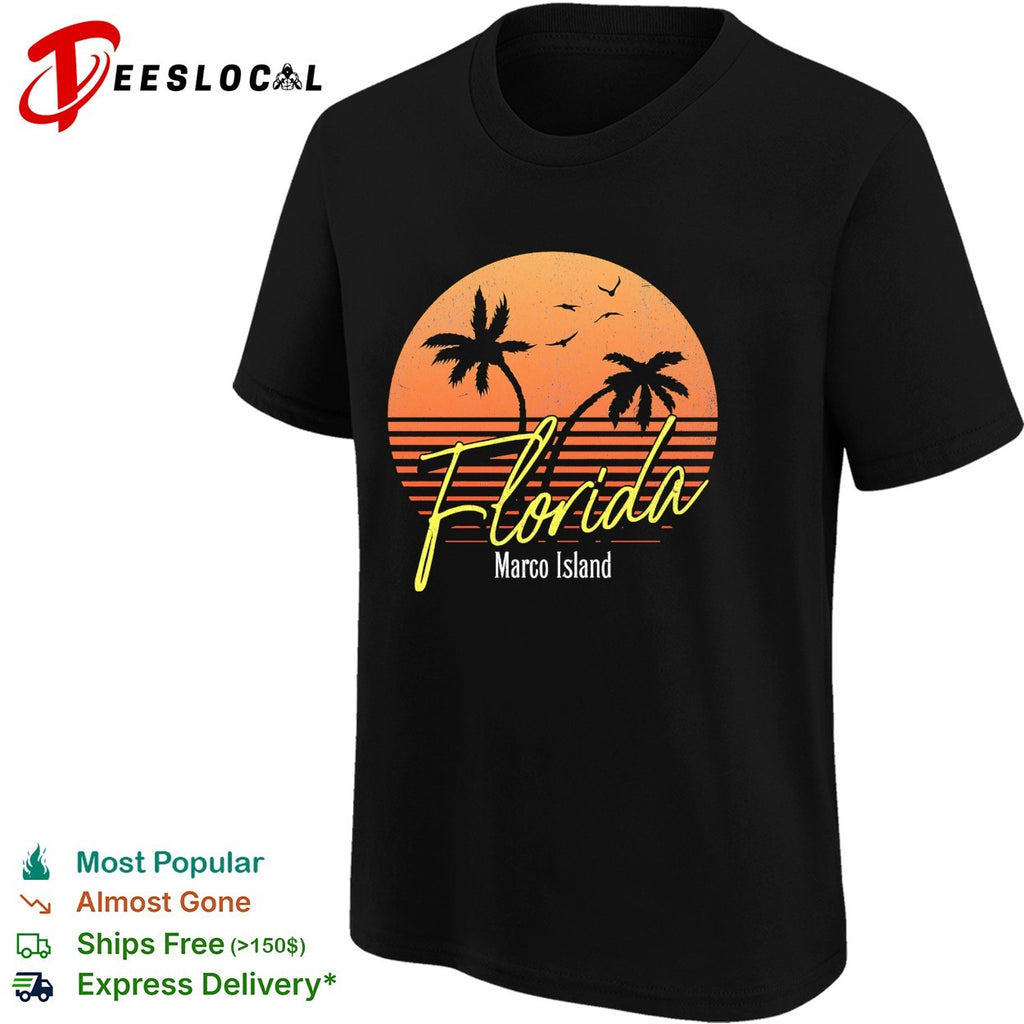 Florida Marco Island retro sunset palm tree shirt