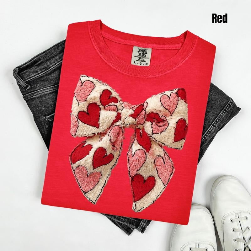 Fluffy Hearts Bow Comfort Colors T-Shirt 'NLB' Hoodie, Sweatshirt | PodTeesHub.com