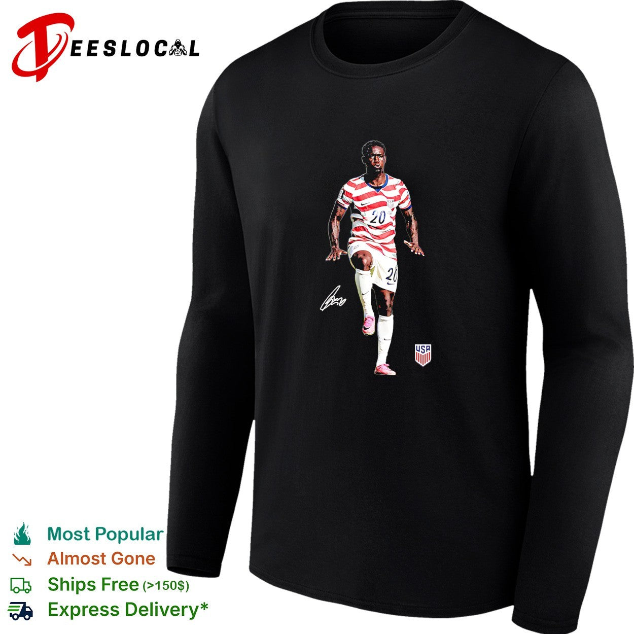 Folarin Balogun US soccer number 20 running signature shirt