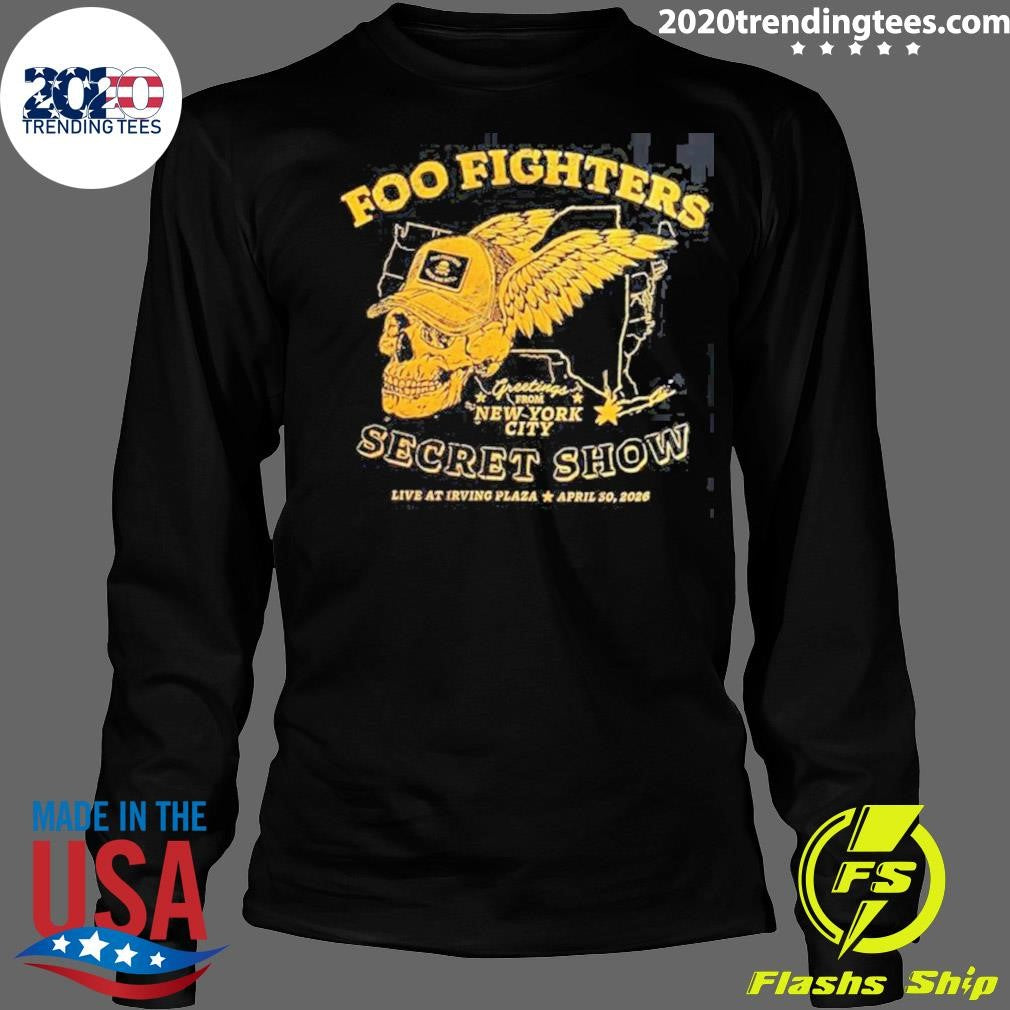 Foo Fighters Secret Show New York City 2026 Merch At Irving Plaza On April 30 2026 Flying Skull Head Shirt