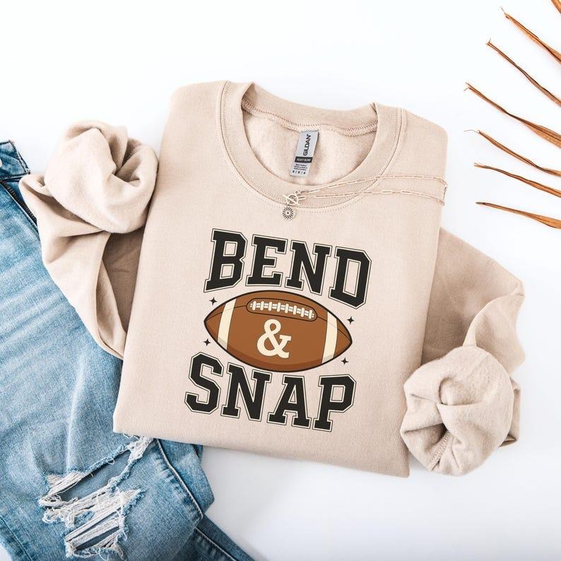 Football Mom Bend and Snap Game Day Sweatshirt, Cute Fan Football Crewneck Top, Sunday Game Day Shirt Hoodie | PodTeesHub.com