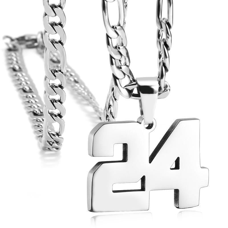 Number Necklaces for Mens, Athletes 24in Length Stainless Steel Sports Number Pendant Chain for...