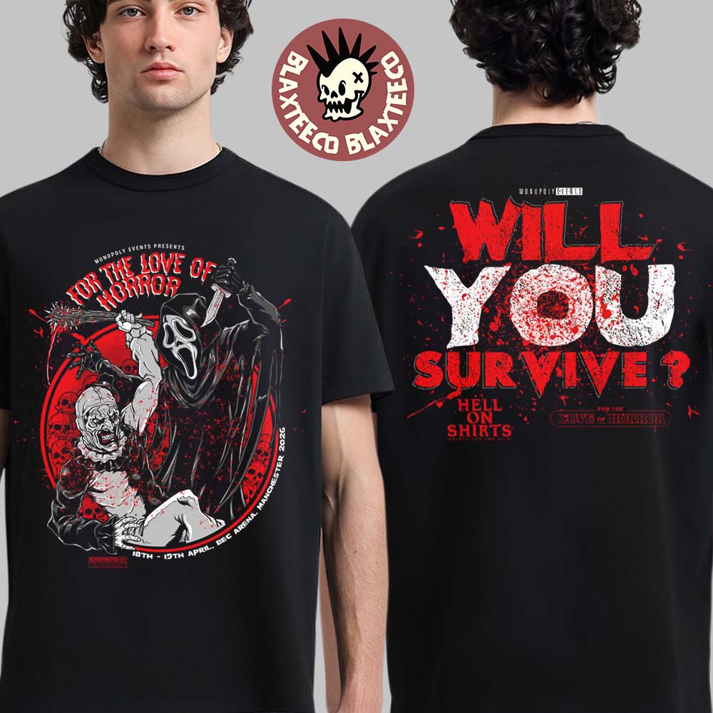 For The Love Of Horror 2026 Event Tee In Manchester At DEC Arena On April 18 19 2026 Ghostface Vs Art The Clown T-Shirt