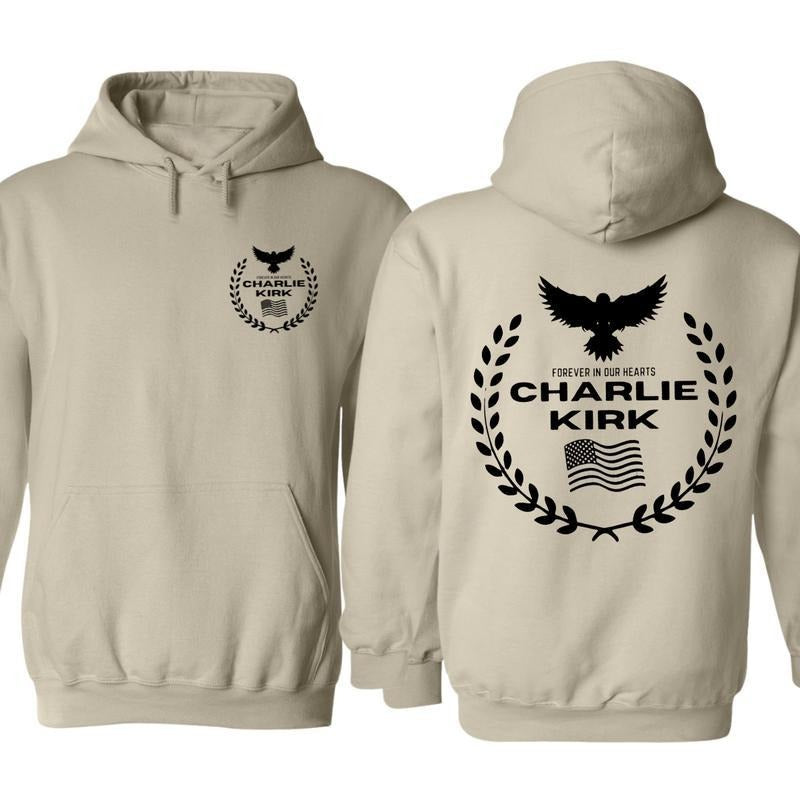 Forever In Our Hearts Charlie Kirk Hoodie, A True Patriot Charlie Kirk Hoodie, Pray for Charlie Kirk Shirt American flag...