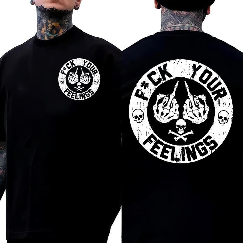 Forget Your Feelings Skull T-Shirt, Bold Statement Streetwear Graphic T-Shirt, Edgy Angel Design Top for Men, Casual...