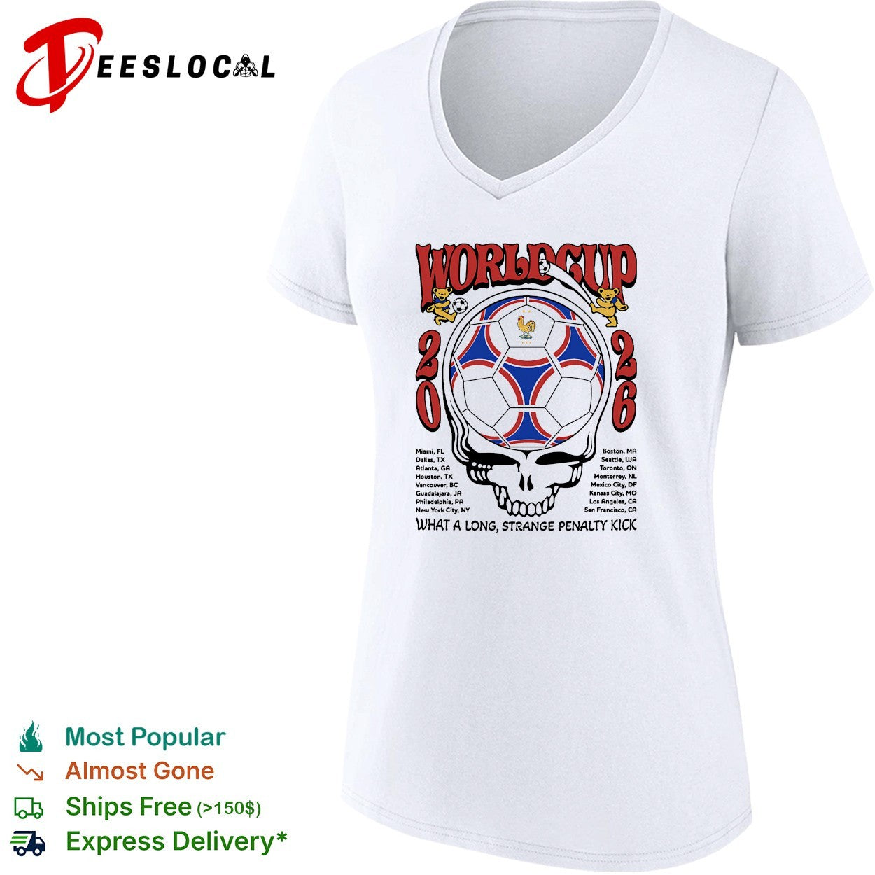 France World Cup 2026 Grateful Dead skull dancing bears what a long strange penalty kick shirt