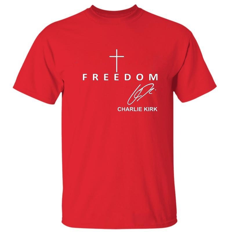 Freedom Cha.lie Signature T-Shirt, red shirt Patriotic, We wear red C.Kirk birthday October 14 Memorial shirt, Freedom...