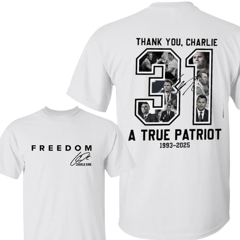 Freedom Charlie Kirk 2025 T-Shirt Hoodie, True Patriot Tee, Rest In Peace Charlie Kirk, Thank you Charlie Casual Cotton...