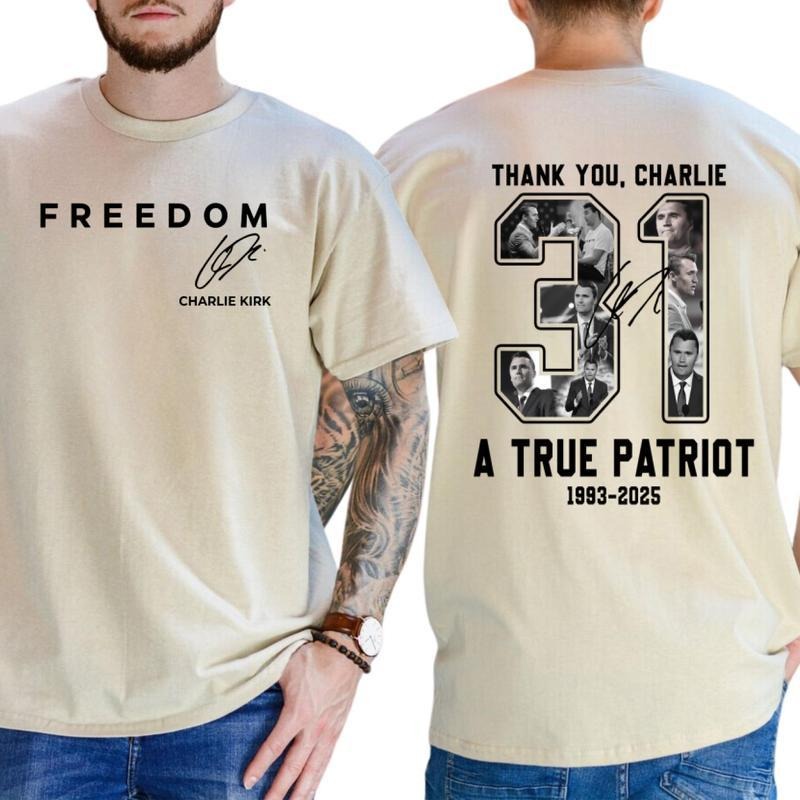 Freedom Charlie Kirk Unisex Heavy Cotton TShirt, Prayers Up for Charlie, Rest In Peace Charlie Kirk, Thank you Charlie...