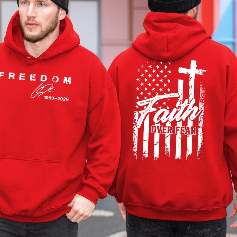 Freedom Faith Over Fear 2-sided Hoodie, We Wear Red On October Sweatshirt, Freedom American Flag Pullover, Gift for Men...