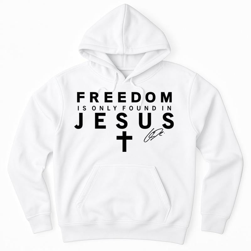 Freedom IS Only Found In Jesus Christ King Christian Charlie Kirk Signature Faith Premium Pullover Fleece Hoodie...