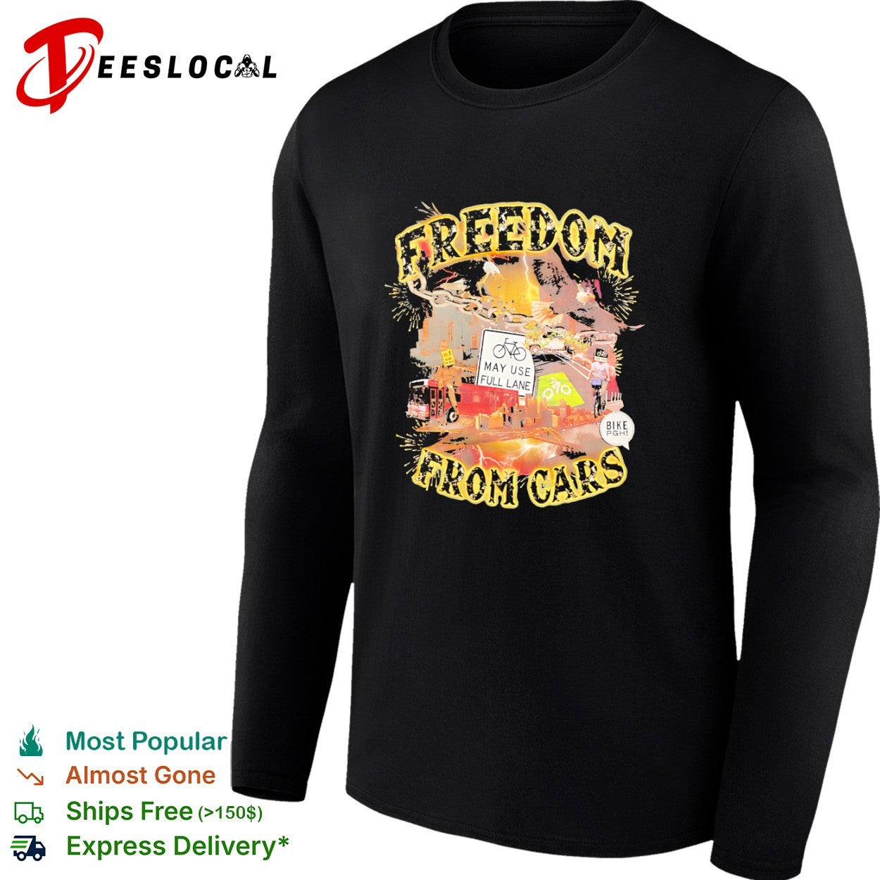 Freedom from cars Bike Pgh may use full lane eagle lightning Pittsburgh city shirt