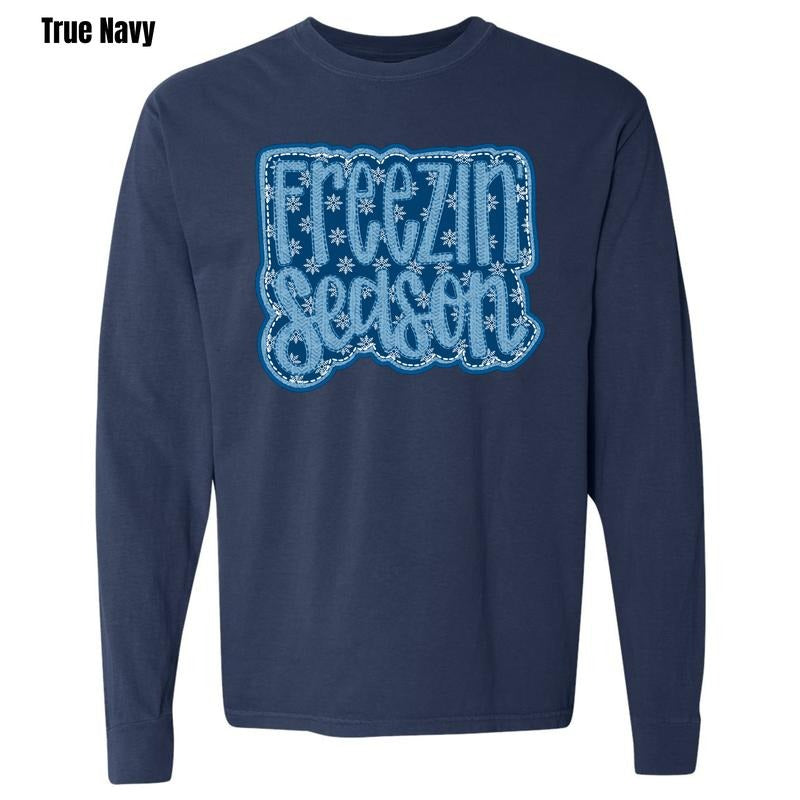 Freezin' Season FAKE Embroidery Comfort Colors Long Sleeve T-Shirt 'NLB' Hoodie, Sweatshirt | PodTeesHub.com
