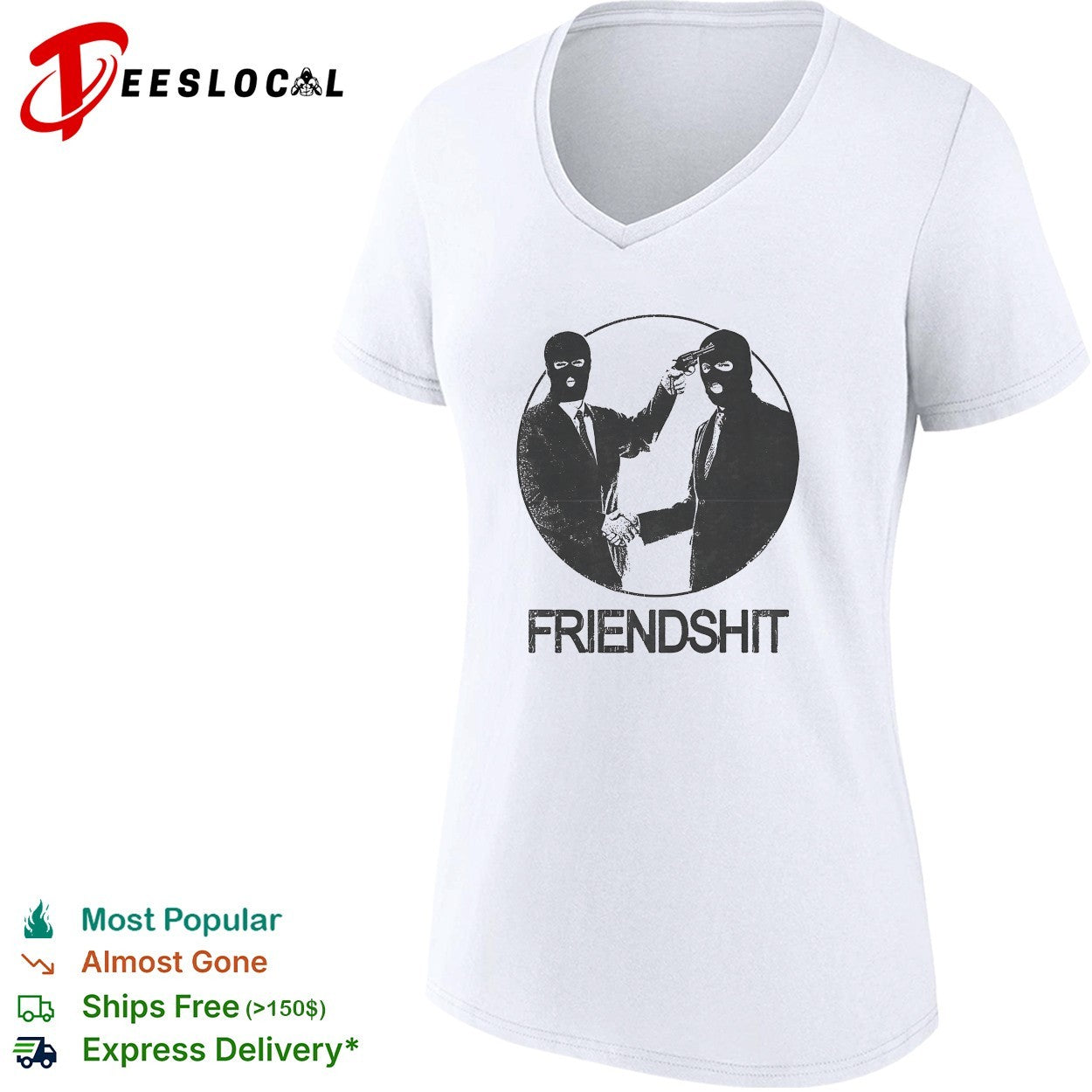 Friendshit ski mask men handshaking shirt