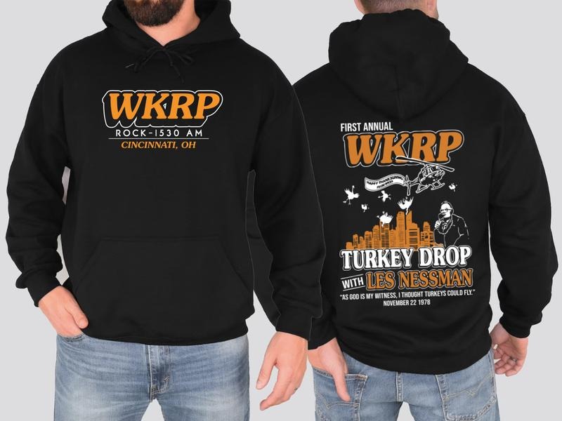 Frist Annual Wkrp Turkey Drop Thanksgiving Hoodie, Turkey Thanksgiving Pullover, Wkrp Les Nesman Funny Hoodie T-Shirts,...