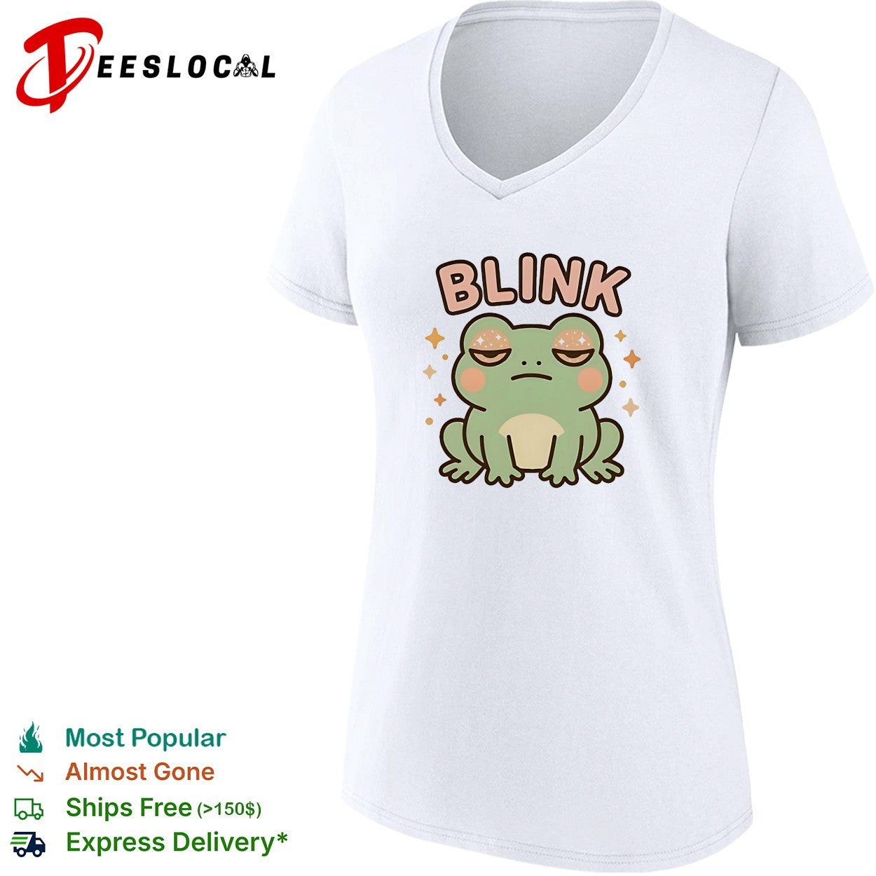 Frog sitting blinking kawaii sparkle blink shirt