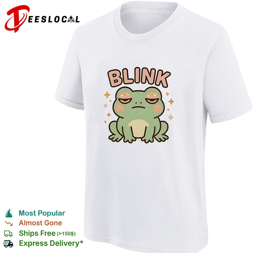 Frog sitting blinking kawaii sparkle blink shirt