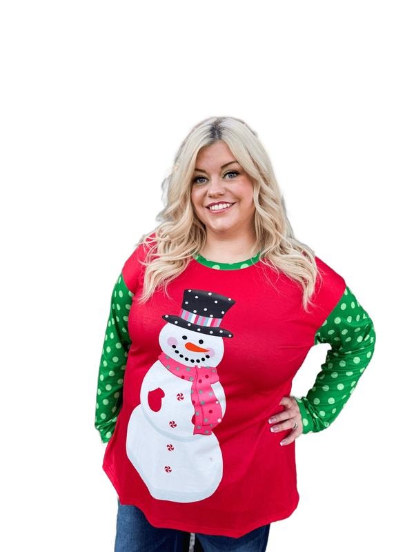 Frosty  Polka Dot Snowman Top T-Shirts, Hoodie, Sweatshirt | PodTeesHub.com