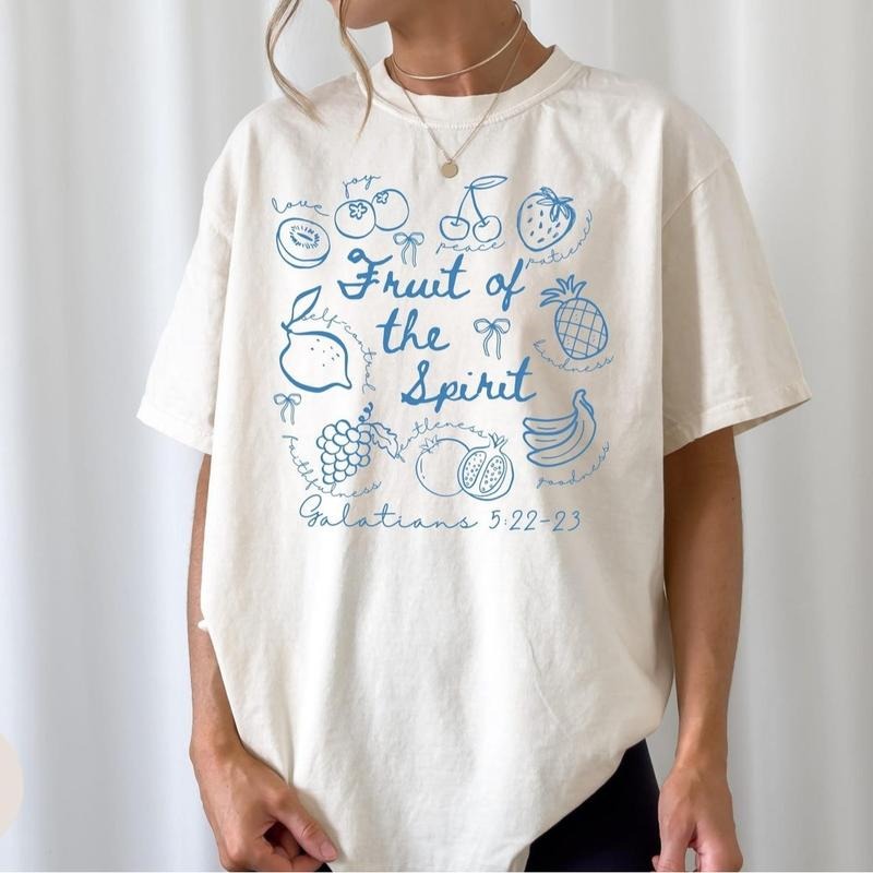 Fruit of the Spirit Christian Unisex Style Tshirt, Doodle Bible Verse Tee, Preppy Ocean Faith Apparel, Gift for Her...
