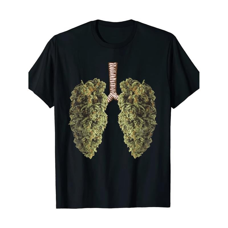 Fun Lung Print Cotton T-Shirt For Men Stylish Crew Neck Short Sleeve Casual Wear Black Graphic Tee Hoodie, Sweatshirt