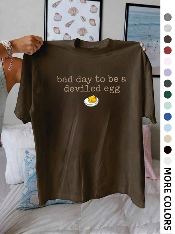 Fun Print T-Shirt, Casual Fitted Top, Daily Wear Fashion, Letter Pattern, Trendy Everyday Clothing, Comfortable and...