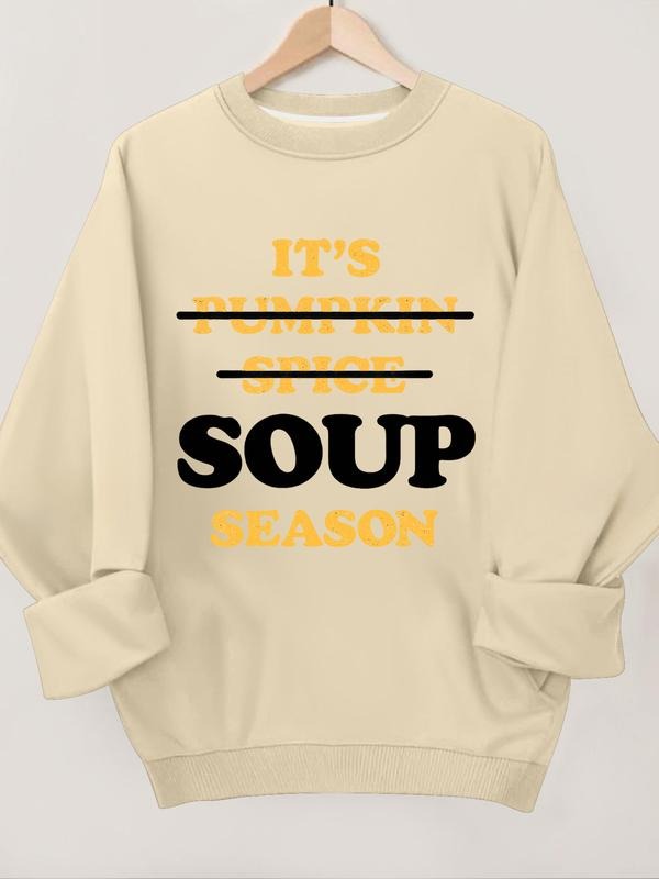 Fun Pumpkin Spice Soup Season Sweatshirt, Casual Fitted Winter Wear, Cartoon Pattern Thick Kint Fabric, Perfect Holiday...
