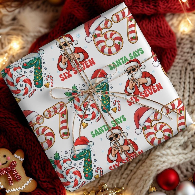 Funny 6 7 Wrapping Paper, Santa Says 6 7 Christmas Wrap Roll, 67 Meme Funny Christmas Gift Wrap for Kids, Teens, Tweens...