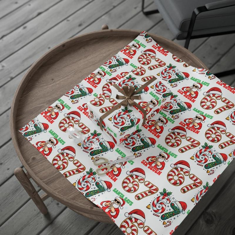 Funny 6 7 Wrapping Paper, Santa Says 6 7 Christmas Wrap, 67 Meme Funny Christmas Gift Wrap, Holiday Meme Gift Paper...