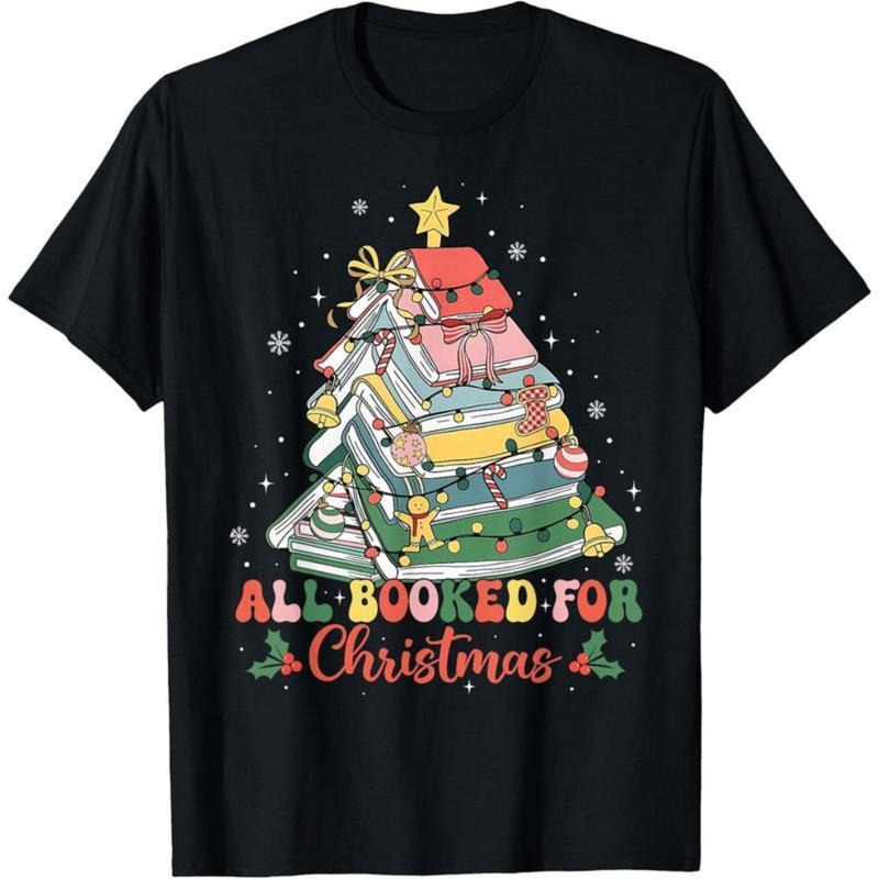 Funny All Booked for Christmas Book Lovers Xmas Tree Lights T-Shirt Hoodie, Sweatshirt | PodTeesHub.com