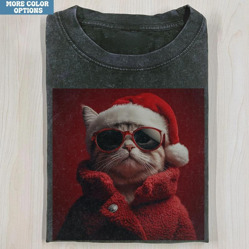 Funny Cat Chill Christmas T-Shirt, Relaxed Holiday Graphic Tee, Quirky Festive Design, Unisex Casual Top, Gift for Cat...