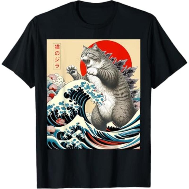 Funny Catzilla Cat Japanese Art T-Shirt Gifts For Men Women And Kids Hoodie, Sweatshirt | PodTeesHub.com