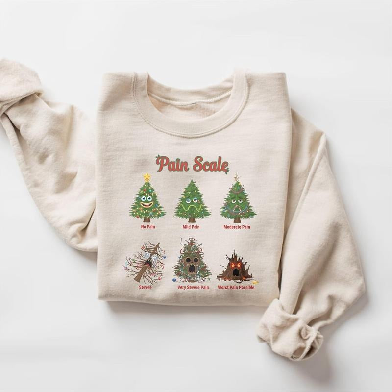 Funny Christmas Nurse Sweatshirt, Pain Scale Christmas Tree Sweatshirt, Christmas Gift for Nurse T-Shirts, Hoodie