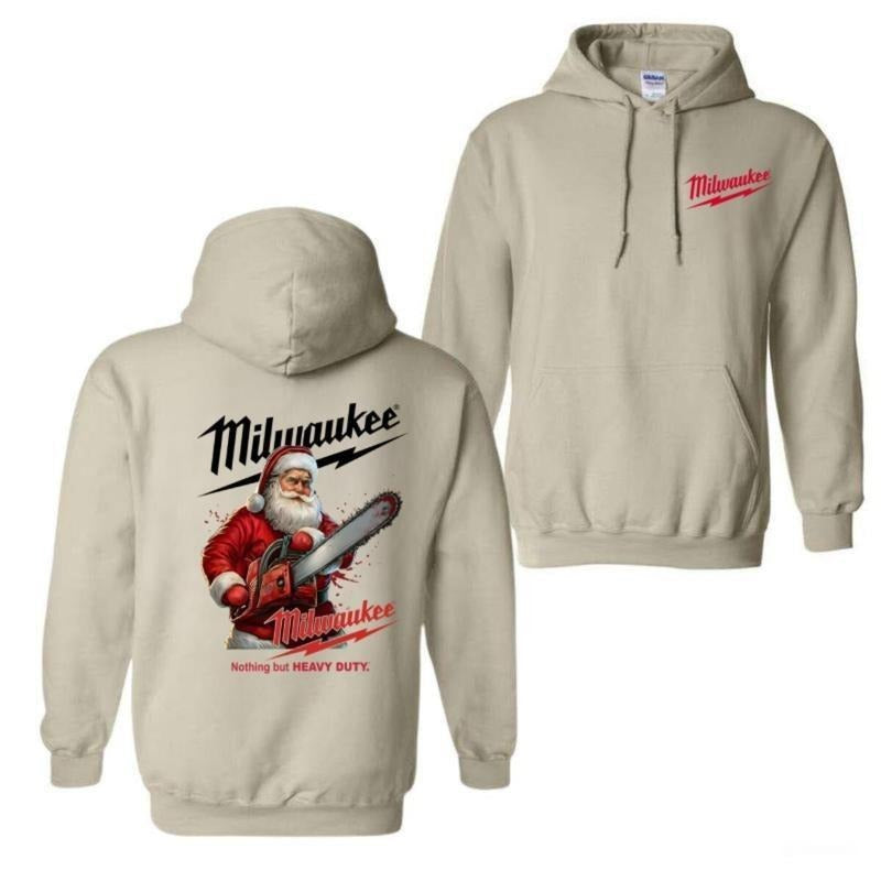 Funny Christmas Santa Parody Milwaukee Santa Clauss With Chainsaw Hoodie, Heavy Duty Holiday Graphic Hoodie, Xmas Gifts,...