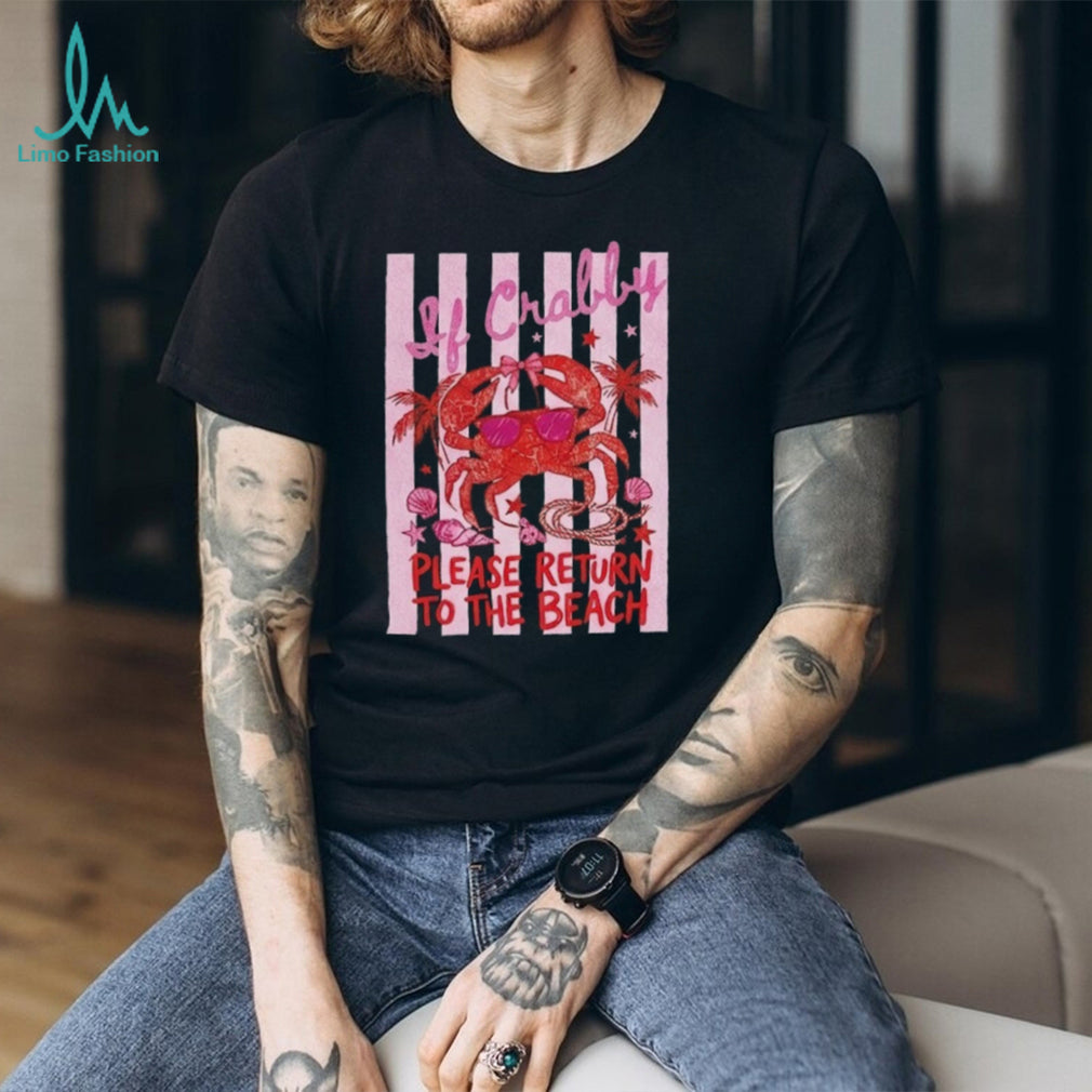 Funny Crabby Beach Summer Vacation Retro Striped Graphic T Shirt