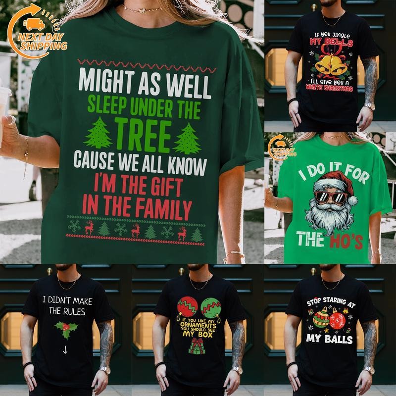 Funny Dirty Christmas Shirts, Jingle My Bells Xmas Tee, I Do It For the Ho Santa Claus Christmas Tees, Cozy Holiday...