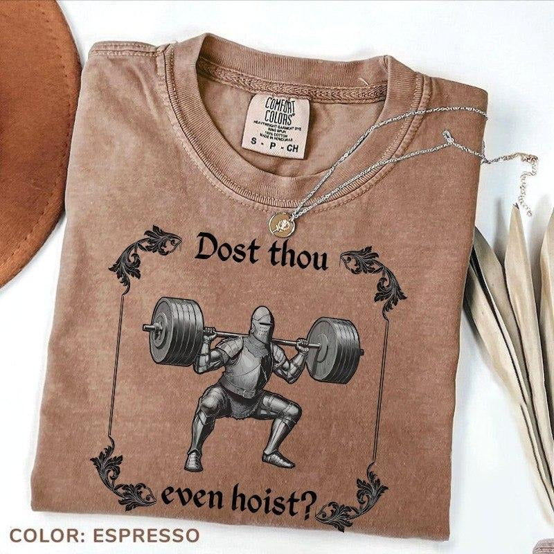 Funny Gym T-Shirt, Dost Thou Even Hoist Tee, Medieval Knight Workout Shirt, Ren Faire Funny Tee, Gym Rat Gift, Funny...