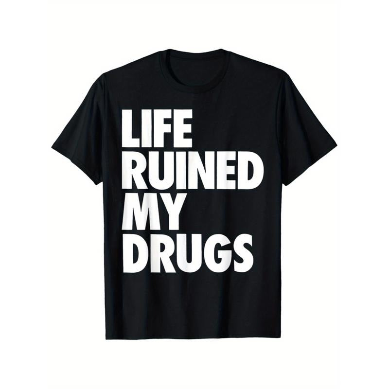 Funny Life Graphic T-Shirt For Men 100 Cotton Crew Neck Short Sleeve With Humorous Print Black And White Text Sizes S To...