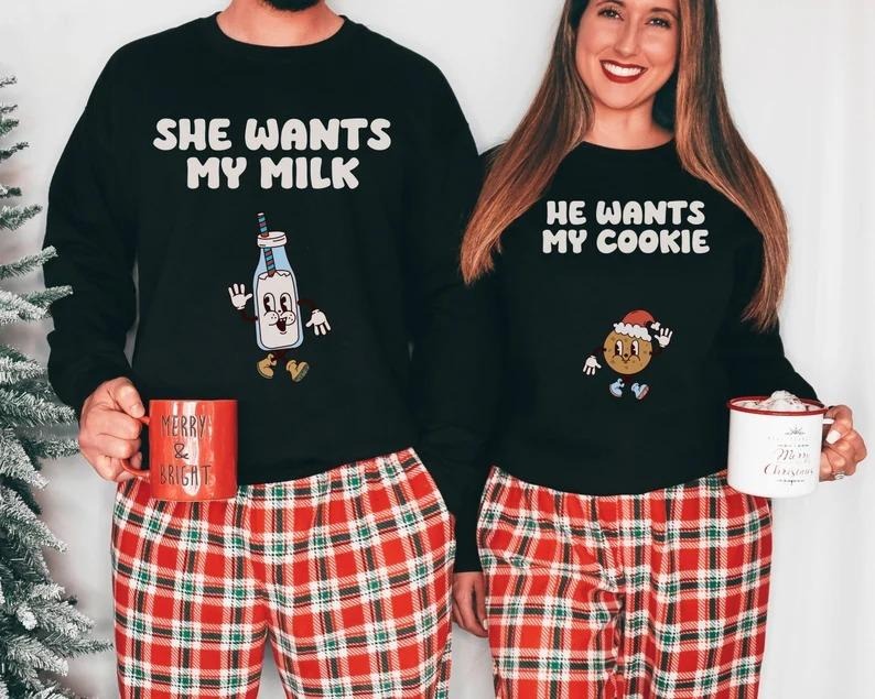 Funny Matching Christmas Couple Sweatshirt - T-shirt - Hoodie, Raunchy Xmas Tees | PodTeesHub.com