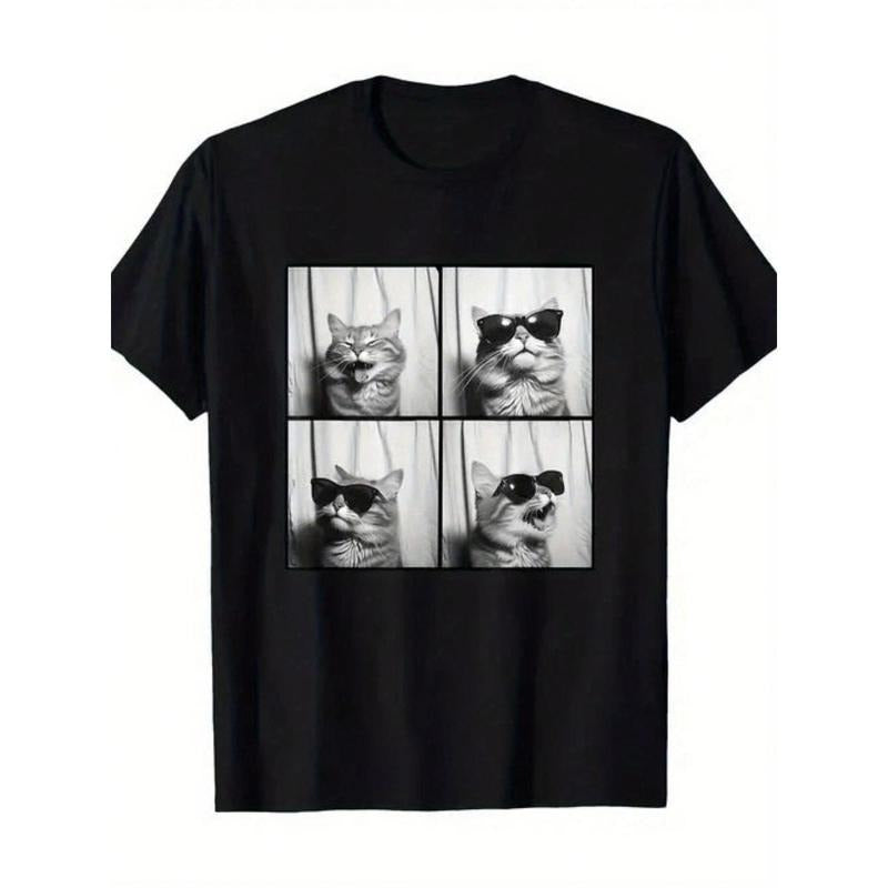 Funny Photo Booth Cat Selfie Photo Strip Cute Laughing Cat Lovers T-Shirt, Black T-Shirt For Teens And Adults, Halloween...