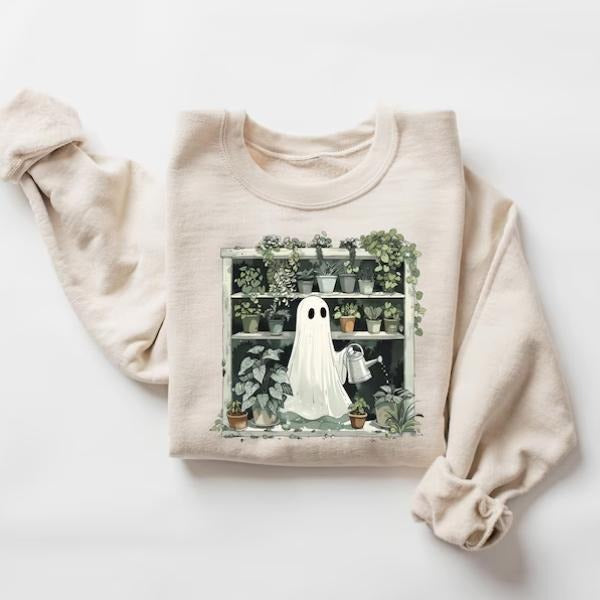 Funny Plant Ghost Sweatshirt, Halloween Plant Lady Shirt, Plant Lover Gift, Ghost Crewneck Sweatshirt, Spooky Gardener...