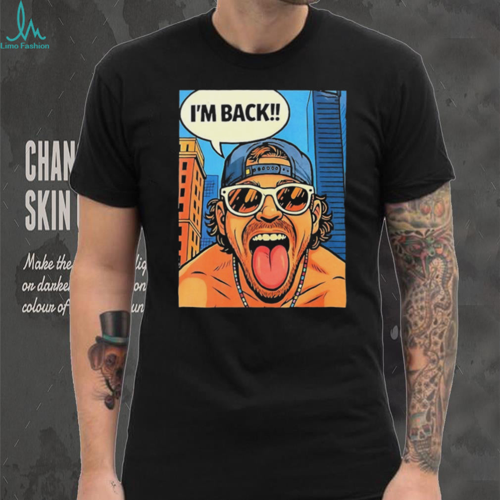 Funny Pop Art I Am Back Tongue Out Sunglasses Graphic Crewneck T Shirt