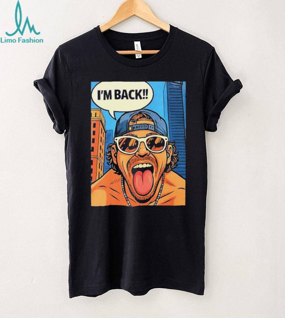 Funny Pop Art I Am Back Tongue Out Sunglasses Graphic Crewneck T Shirt