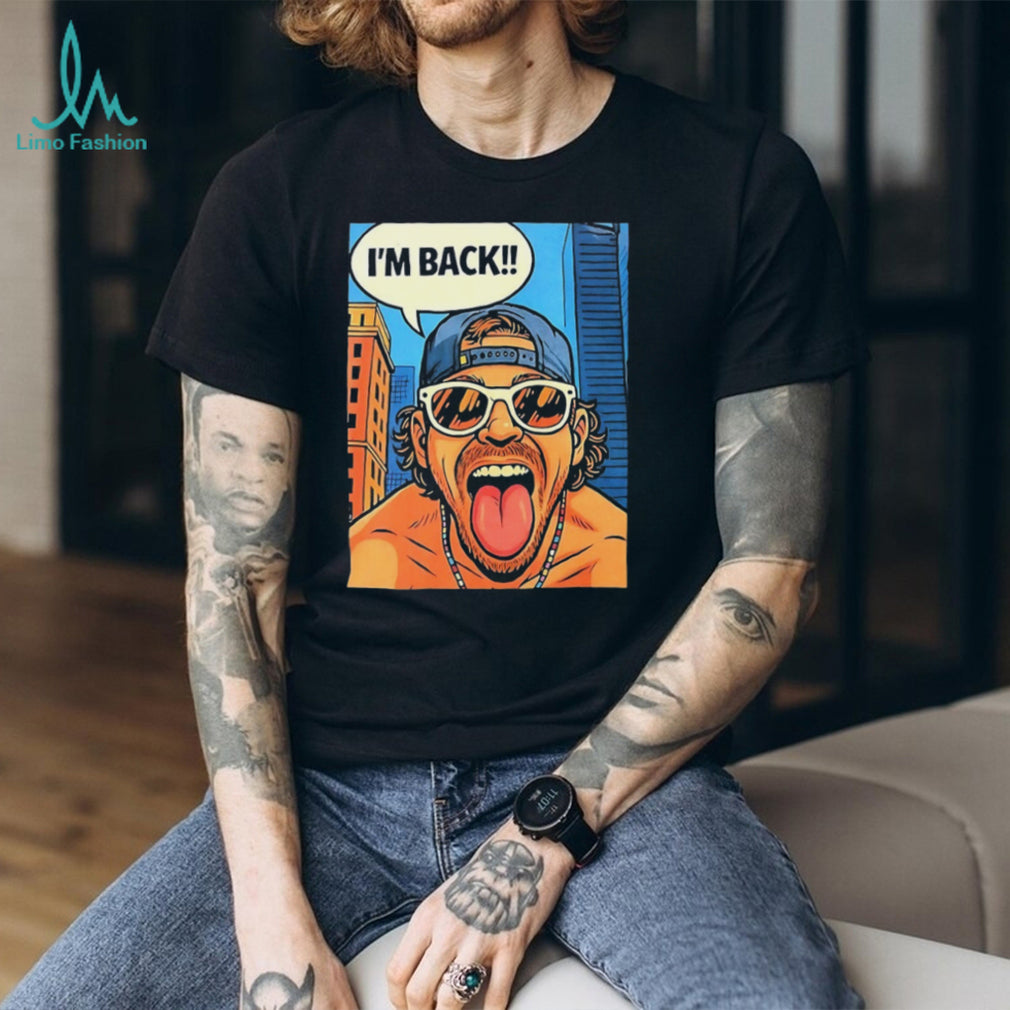 Funny Pop Art I Am Back Tongue Out Sunglasses Graphic Crewneck T Shirt