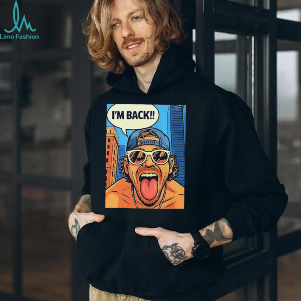 Funny Pop Art I Am Back Tongue Out Sunglasses Graphic Crewneck T Shirt
